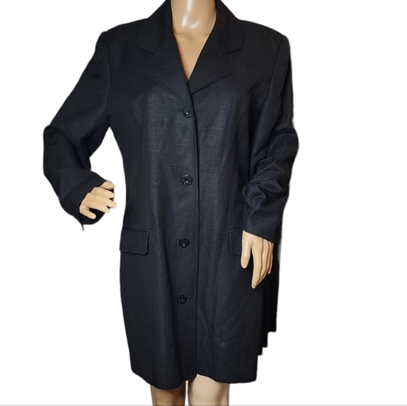 Focus 2000 linen rayon black long blazer.  Women's size 8. - Picture 1 of 15